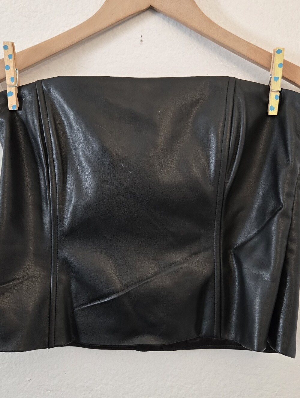 Boa. Black Faux Leather Strapless Corset Top